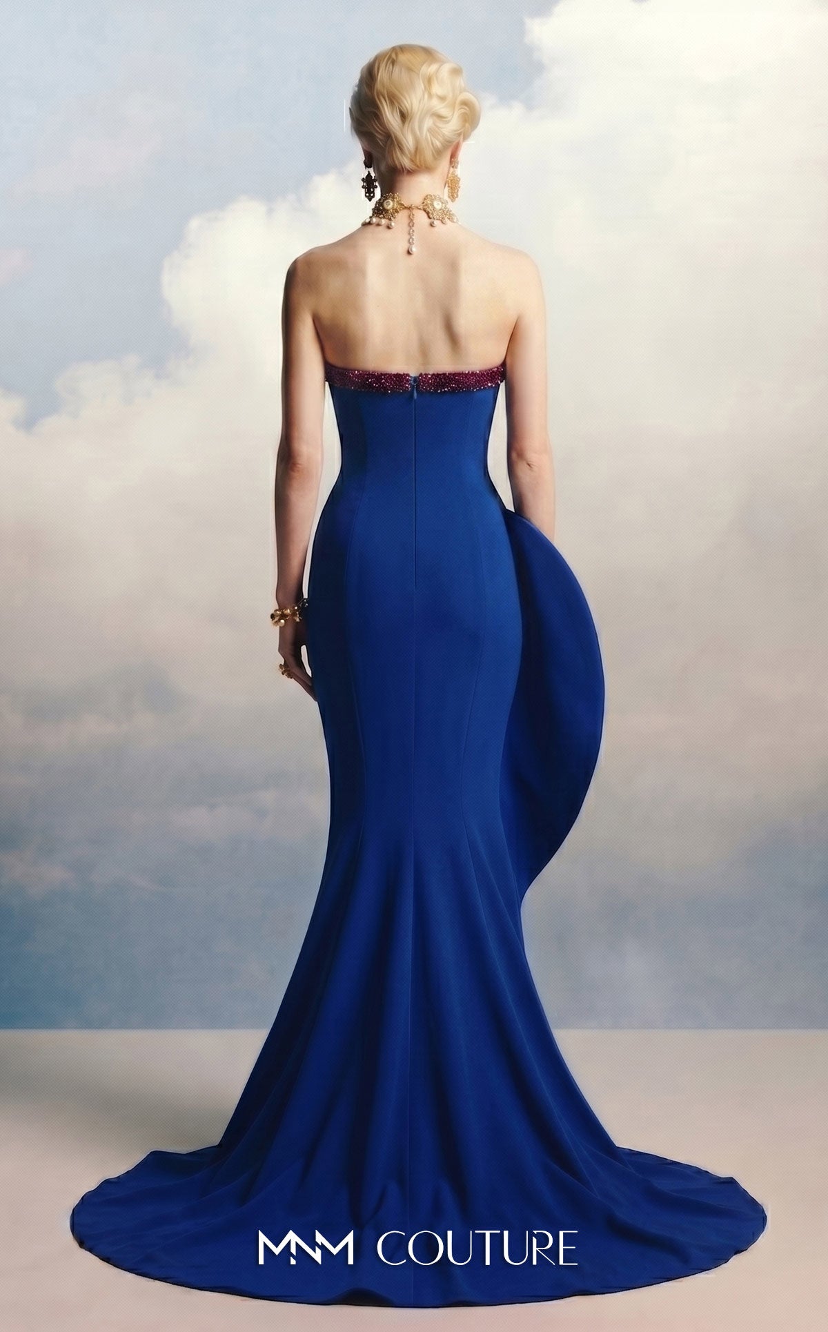 Strapless Curved Neck Floor-Length Satin Occasion Mermaid MNM Couture F03061