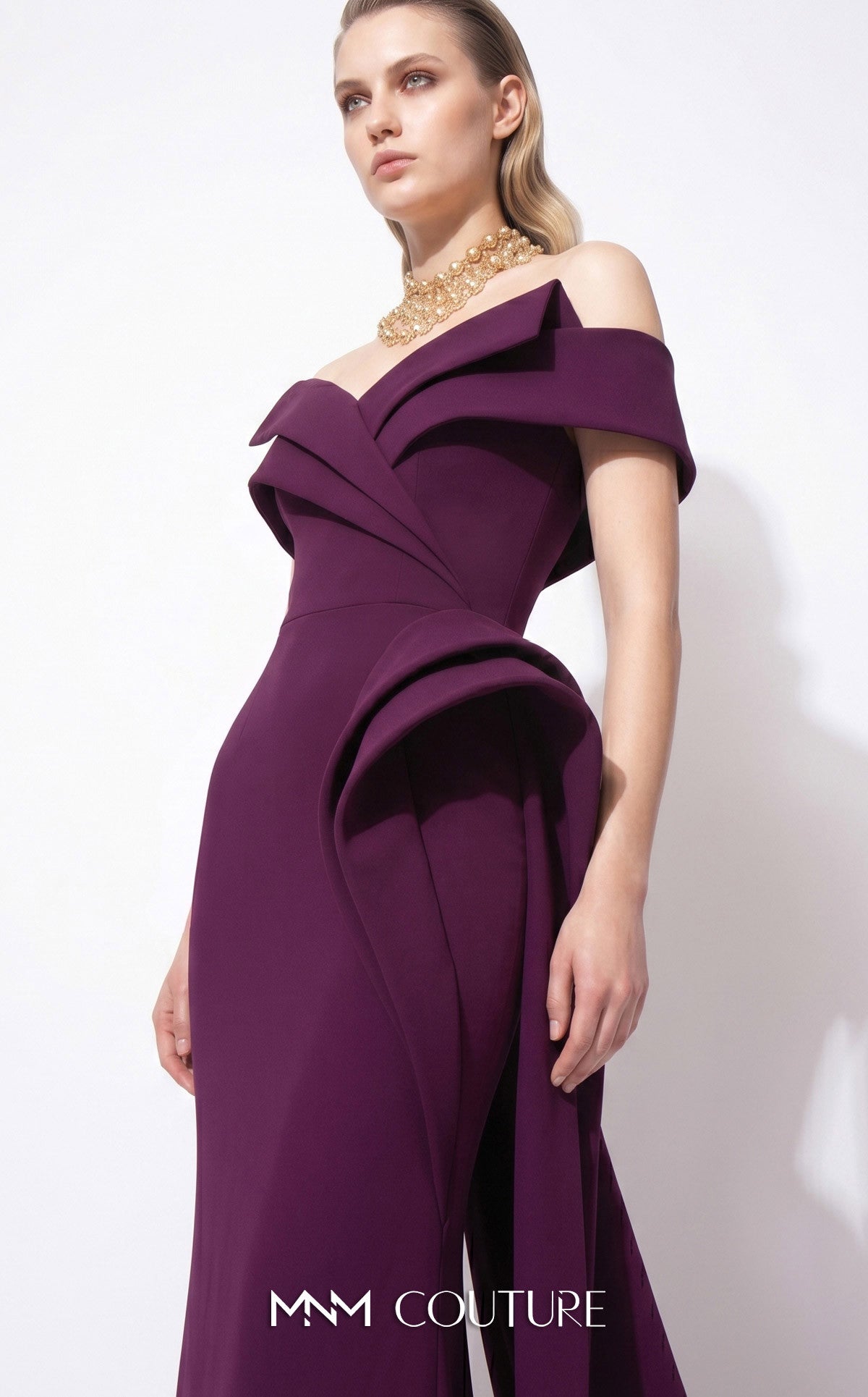 Off-the-Shoulder Floor-Length Scuba Formal Mermaid MNM Couture F03064