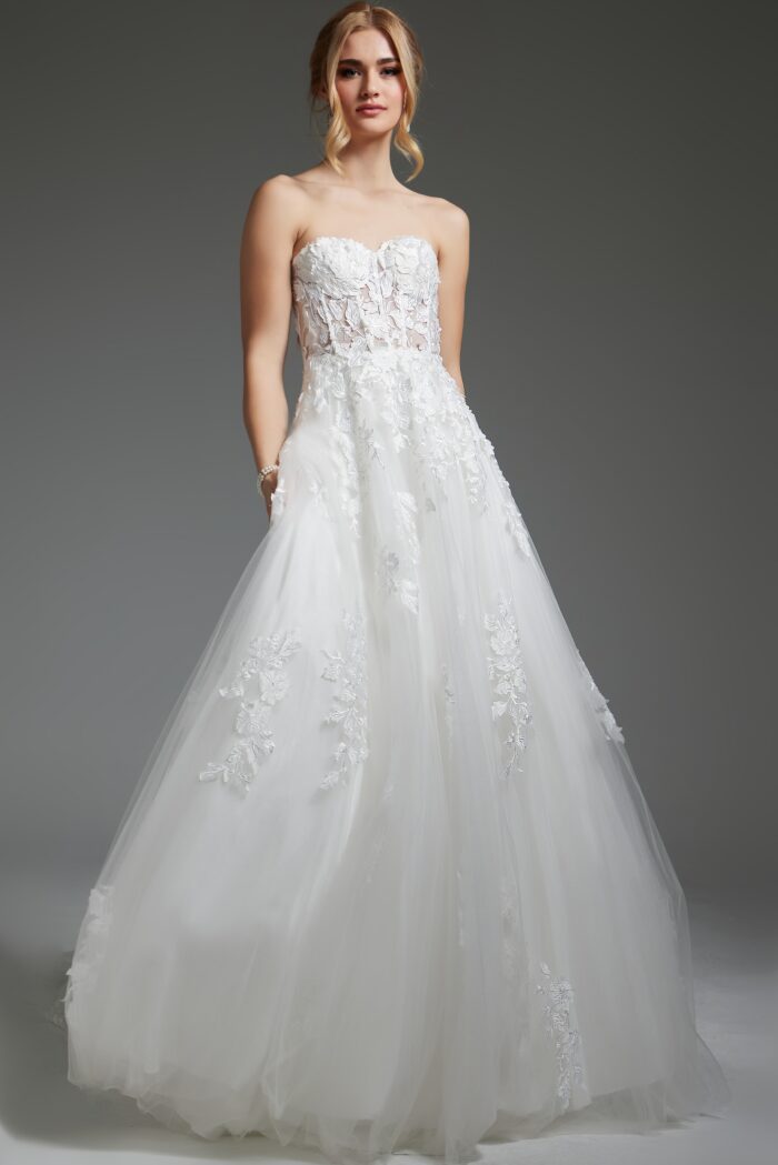 Wedding Dresses Long Beaded Ball Gown Wedding Dress Ivory/Ivory