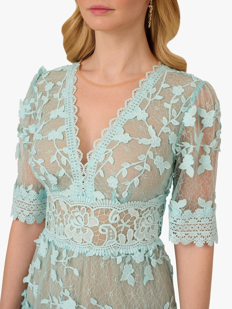 V-Neck Knee-Length Lace Occasion Fit & Flare Adrianna Papell AP1D105244