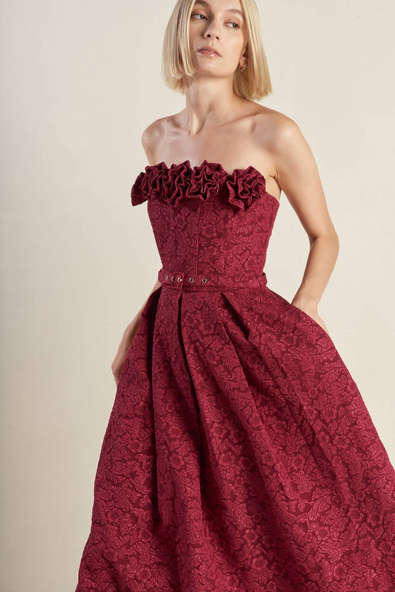 Cocktail Dresses Midi Floral Cocktail Formal Dress Flying Tomato FD1304 Burgundy