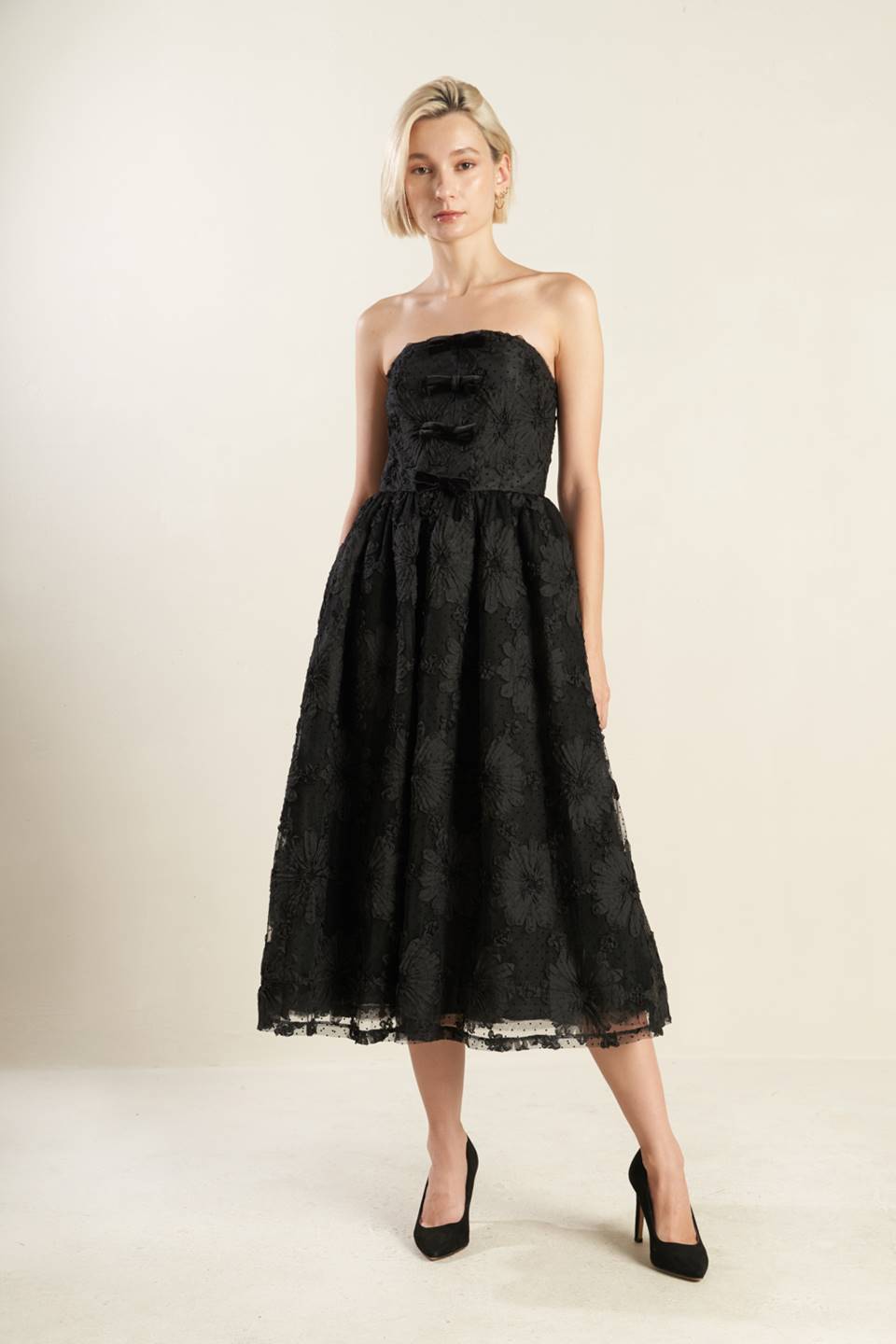 Cocktail Dresses Evening Cocktail Floral Midi Lace Dress Flying Tomato FD1306 Black