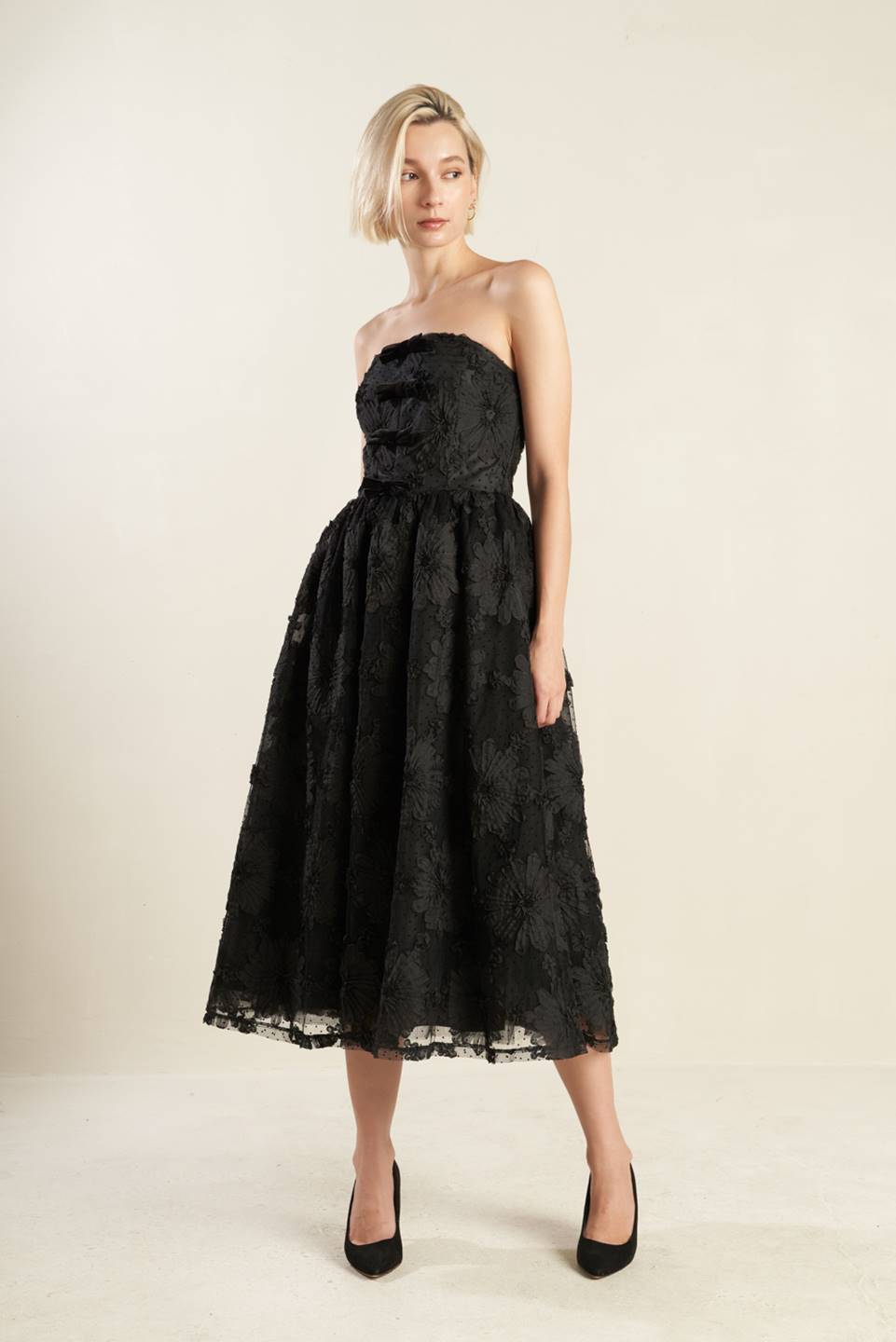 Cocktail Dresses Evening Cocktail Floral Midi Lace Dress Flying Tomato FD1306 Black