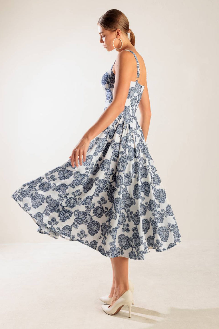 Cocktail Dresses Midi A Line Short Floral Print Cocktail Dress Flying Tomato FD1517 White/Navy