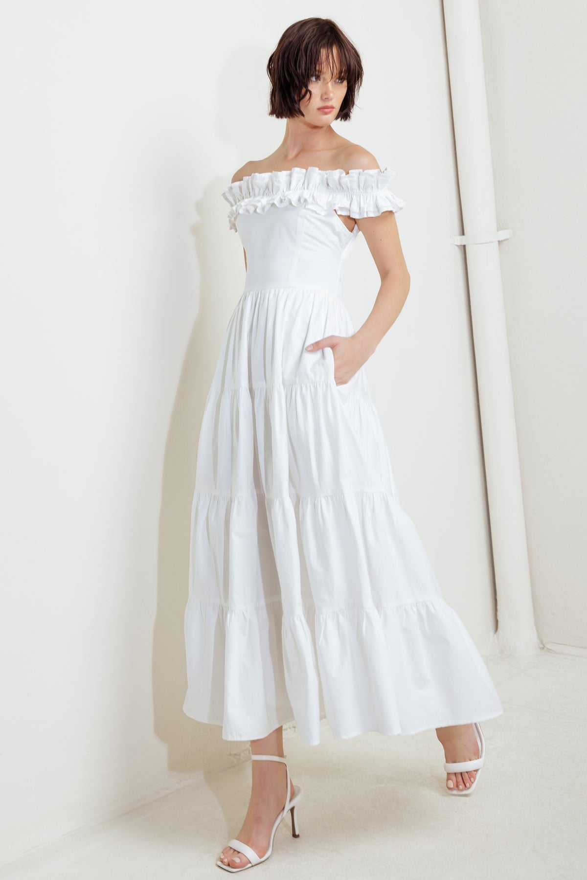 Wedding Dresses Short Ruffle Tea Length Wedding Dress Flying Tomato FD1604 White