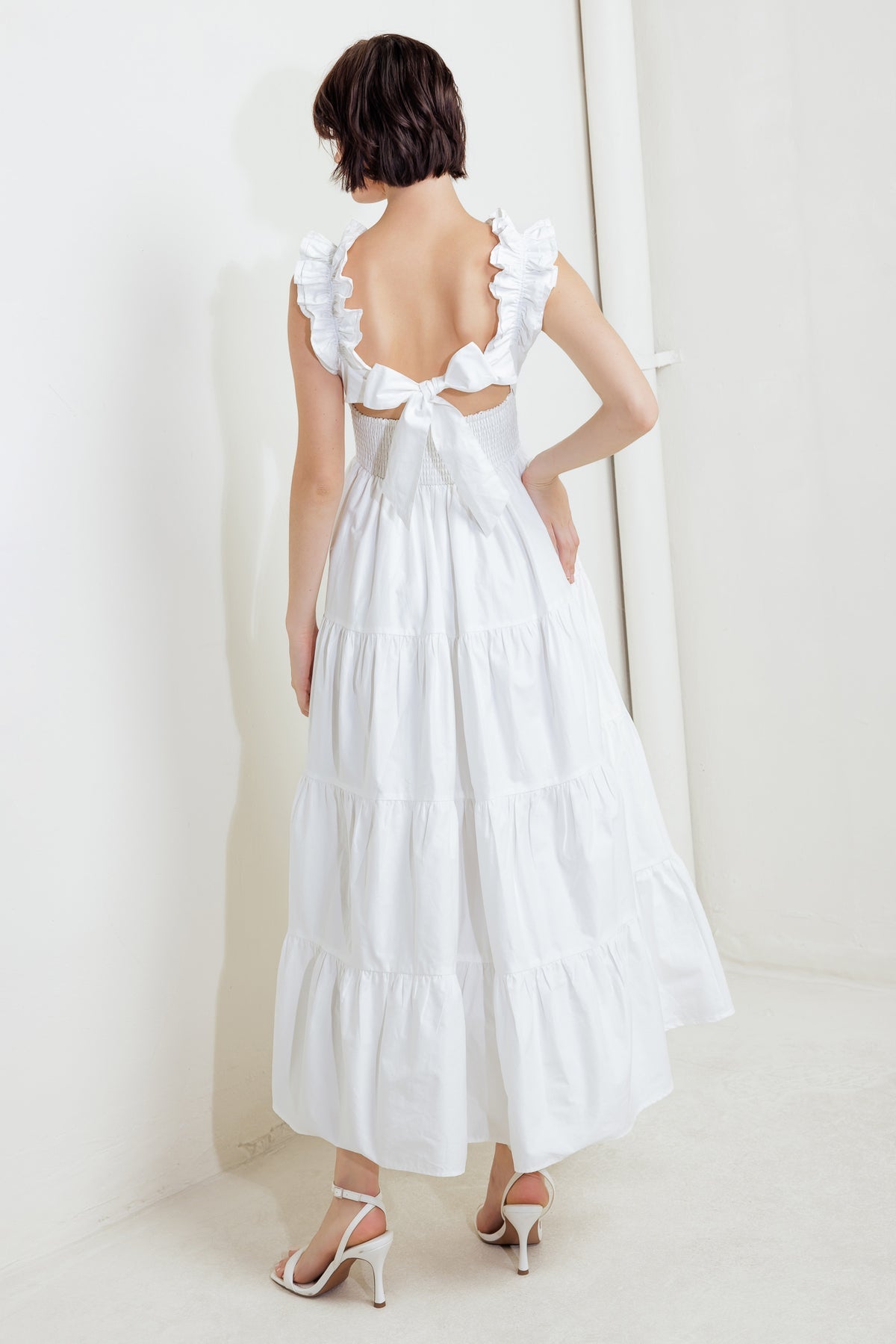 Wedding Dresses Short Ruffle Tea Length Wedding Dress Flying Tomato FD1604 White
