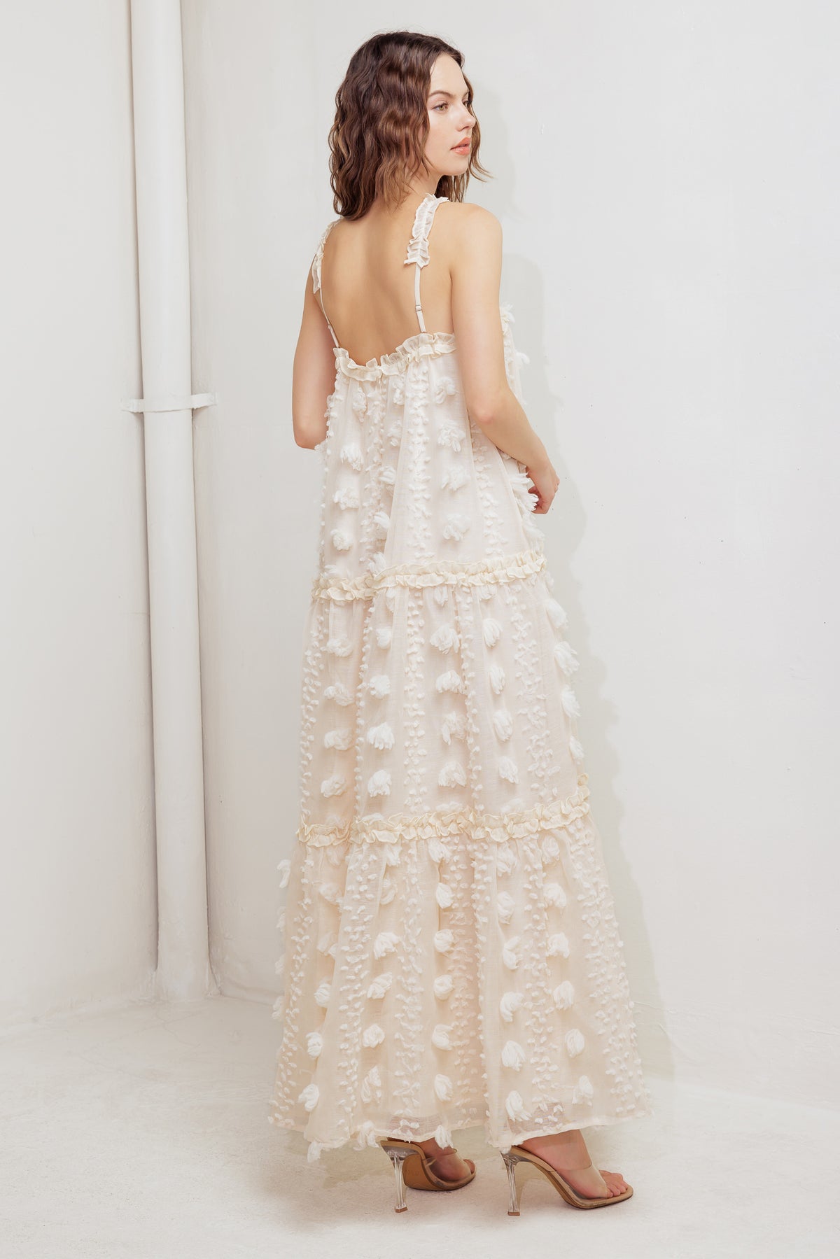 Prom Dresses Long Formal Ruffle A Line 3D Floral Prom Dress Flying Tomato FD1614 Cream