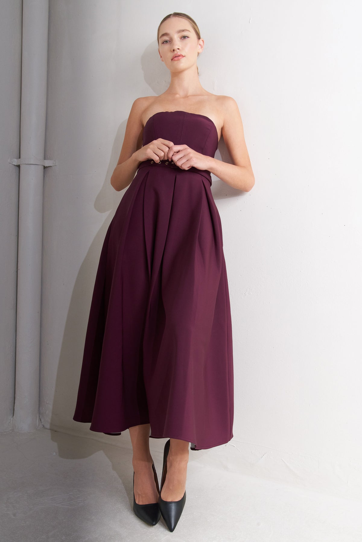Cocktail Dresses A Line Tea Length Cocktail Pleated Dress Flying Tomato FD1646 Burgundy