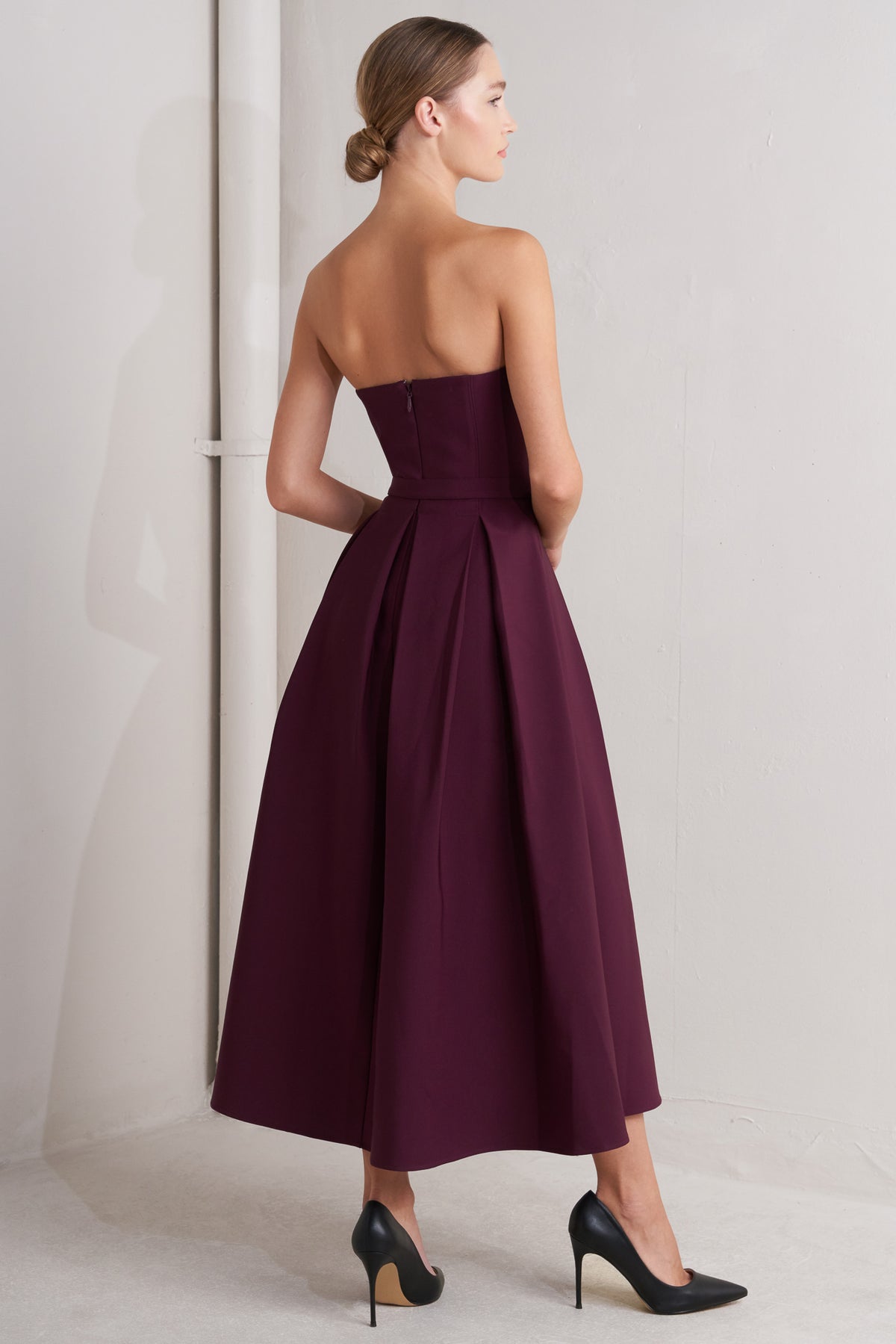 Cocktail Dresses A Line Tea Length Cocktail Pleated Dress Flying Tomato FD1646 Burgundy