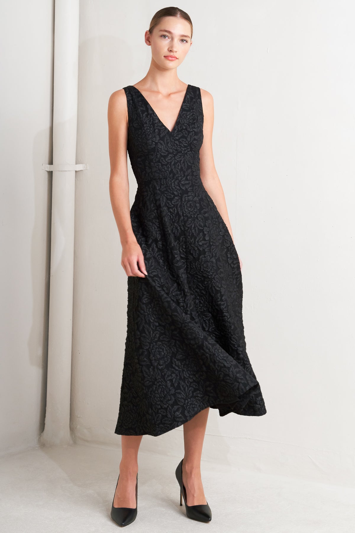Cocktail Dresses Tea Length Floral Cocktail A Line Dress Flying Tomato FD1715 Black