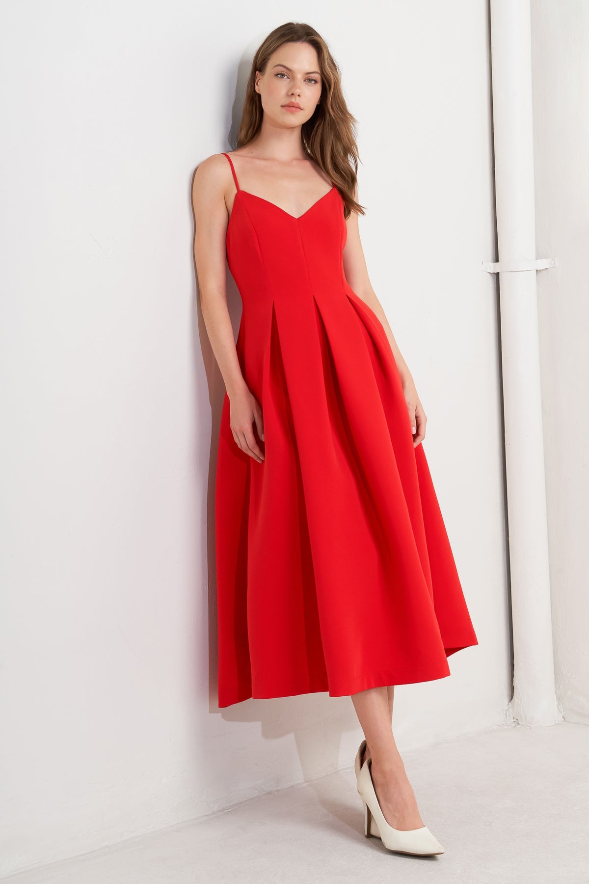 Cocktail Dresses Pleated Midi Evening Cocktail A Line Dress Flying Tomato FD1746 Red