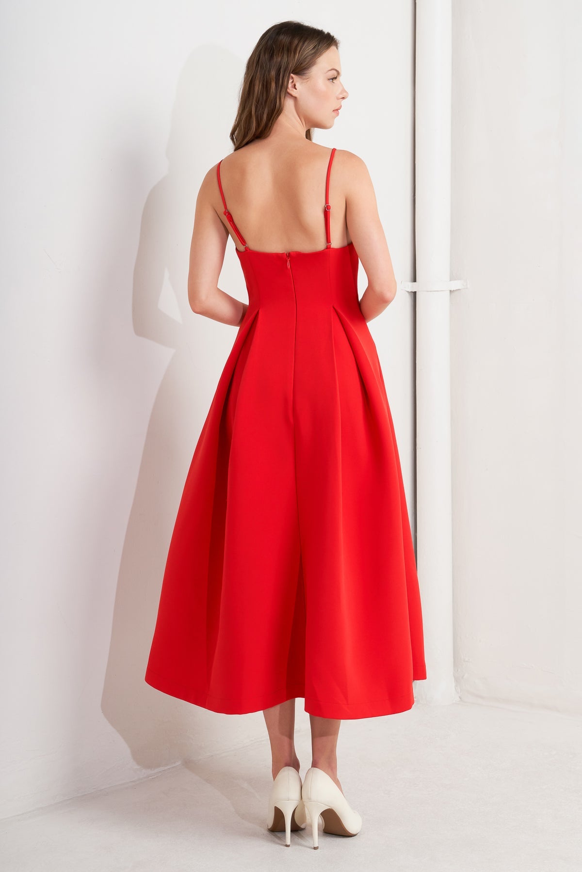 Cocktail Dresses Pleated Midi Evening Cocktail A Line Dress Flying Tomato FD1746 Red