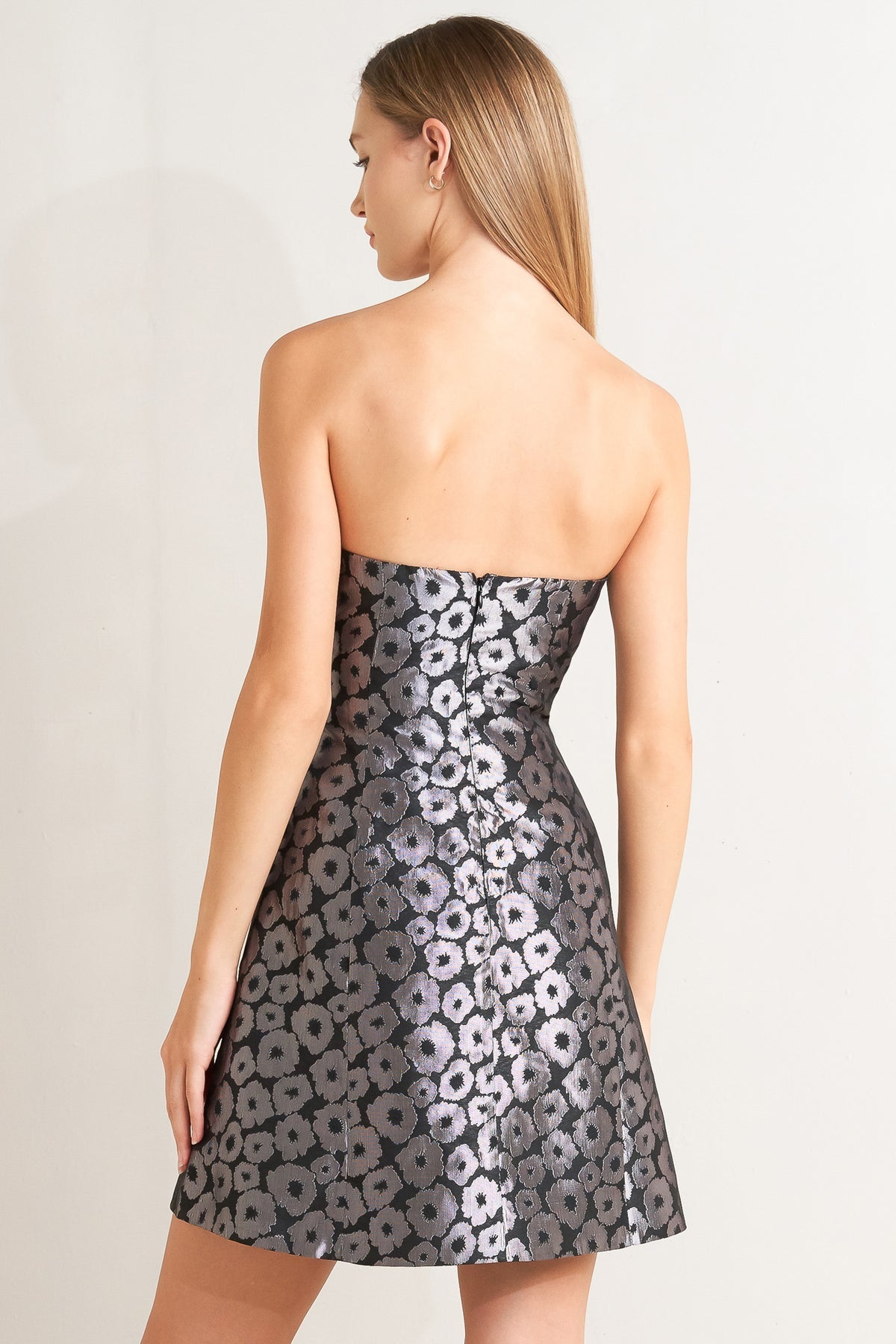 Cocktail Dresses Mini Floral Print Cocktail Short Dress Flying Tomato FD1753 Black/Silver