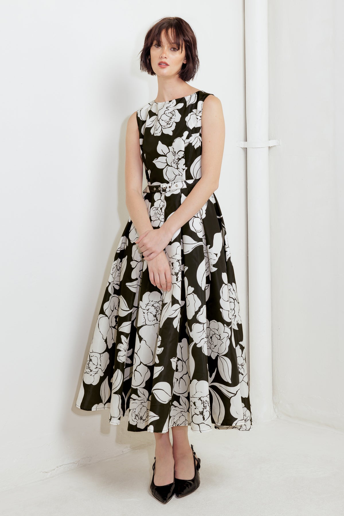 Cocktail Dresses Short Tea Length Floral Print Cocktail Dress Flying Tomato FD1761 Black