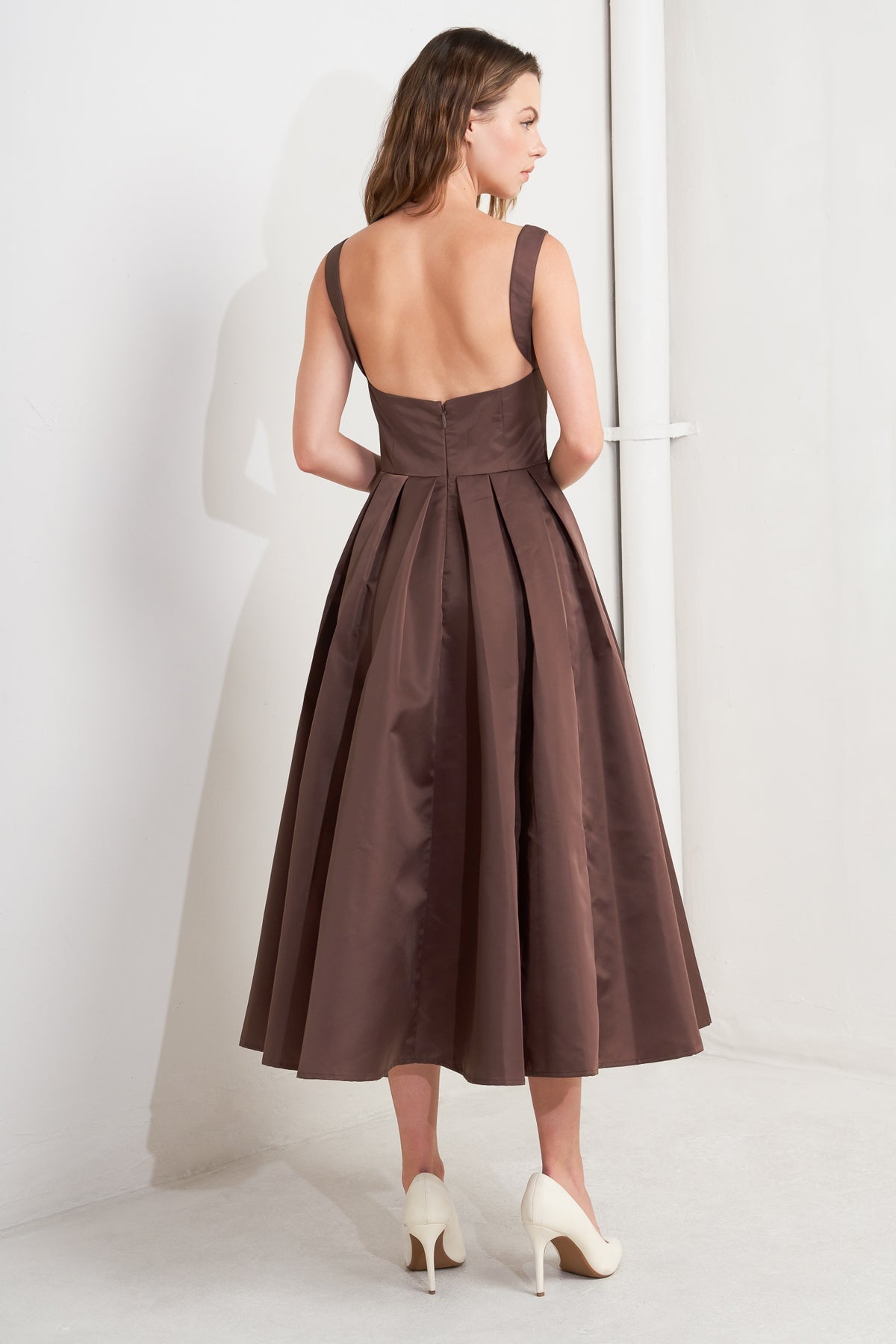 Cocktail Dresses Midi Pleated Evening Cocktail Dress Flying Tomato FD1781 Cocoa