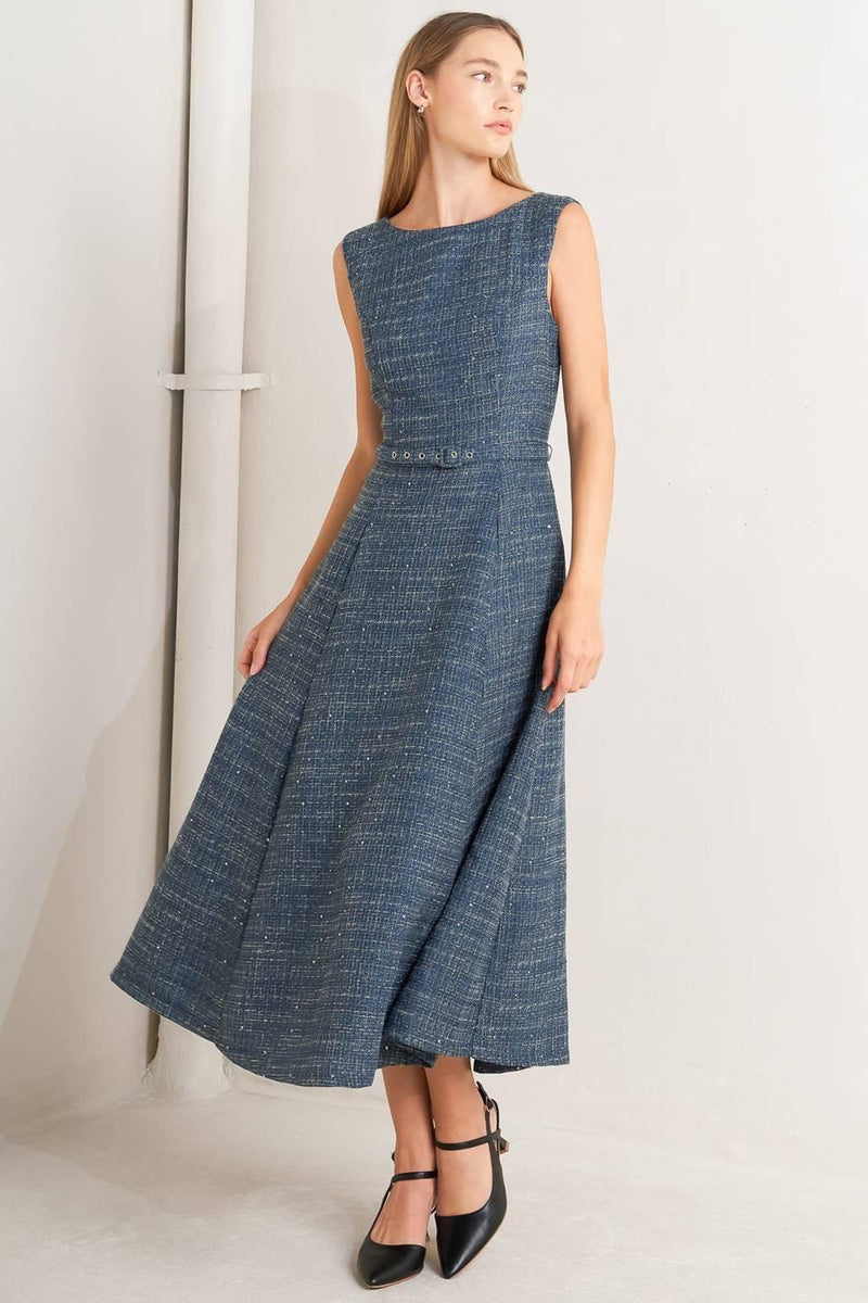 Bateau Midi Tweed Formal A-Line Dress Flying Tomato FD1836