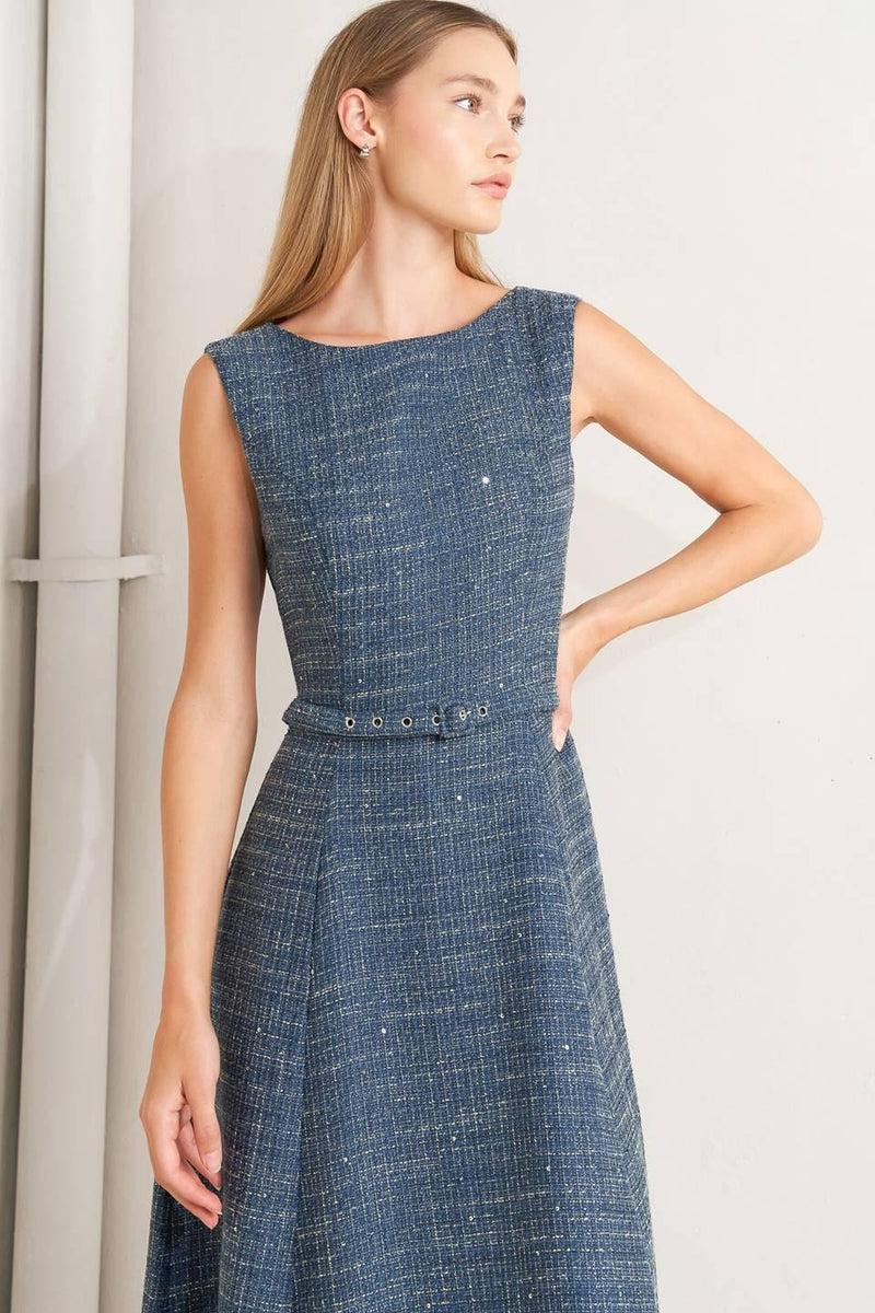 Bateau Midi Tweed Formal A-Line Dress Flying Tomato FD1836