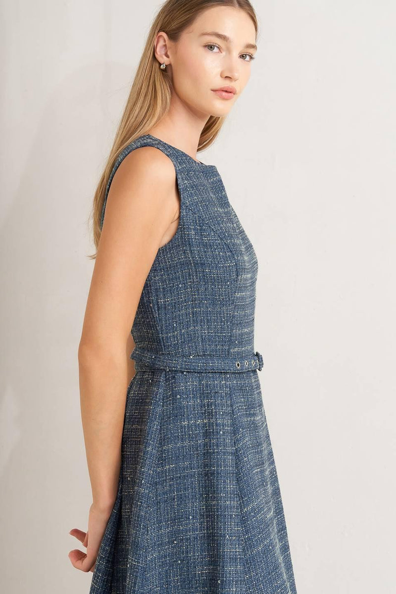 Bateau Midi Tweed Formal A-Line Dress Flying Tomato FD1836