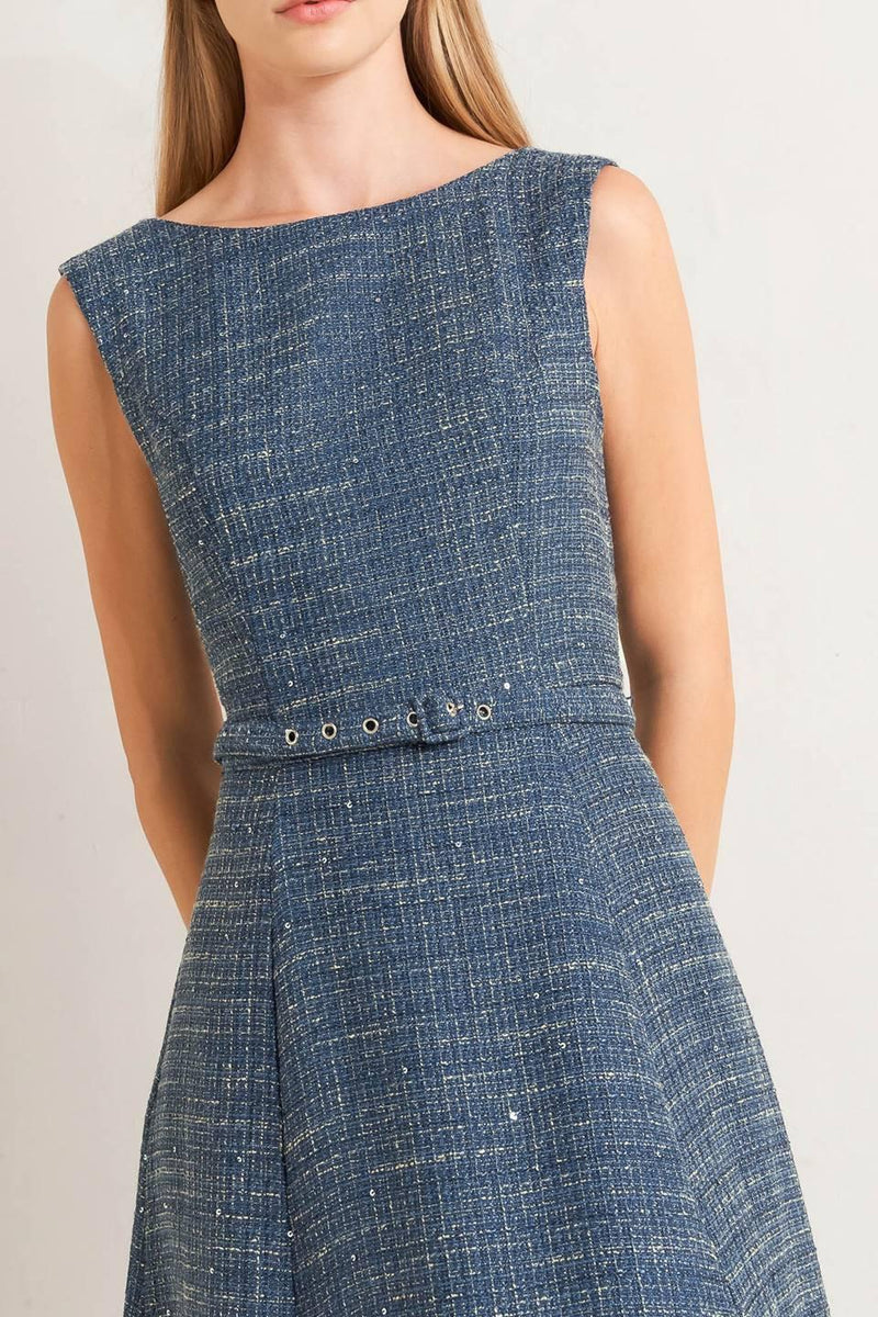 Bateau Midi Tweed Formal A-Line Dress Flying Tomato FD1836