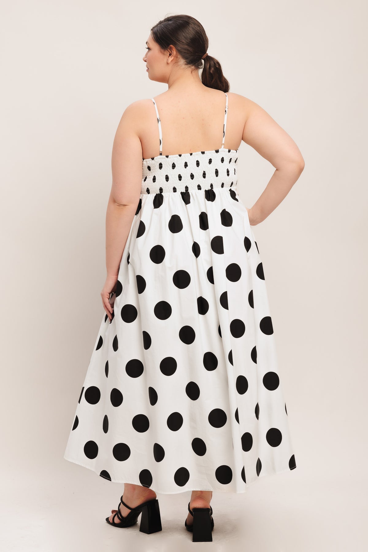 White/Black Square Neck Midi Woven Cocktail Dress Polka Dot A-Line Dress Flying Tomato FD1890