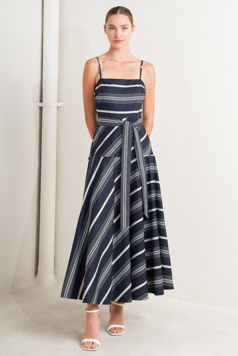 Square Neck Midi Crepe Wedding Guest A-Line Dress Flying Tomato FD1909