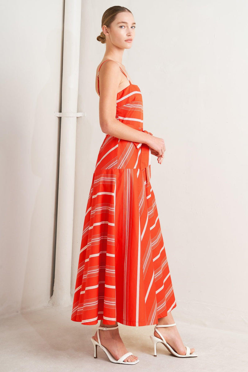 Square Neck Midi Crepe Wedding Guest A-Line Dress Flying Tomato FD1909