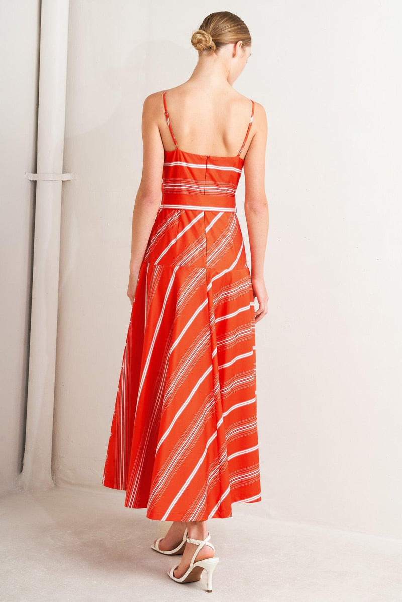 Square Neck Midi Crepe Wedding Guest A-Line Dress Flying Tomato FD1909