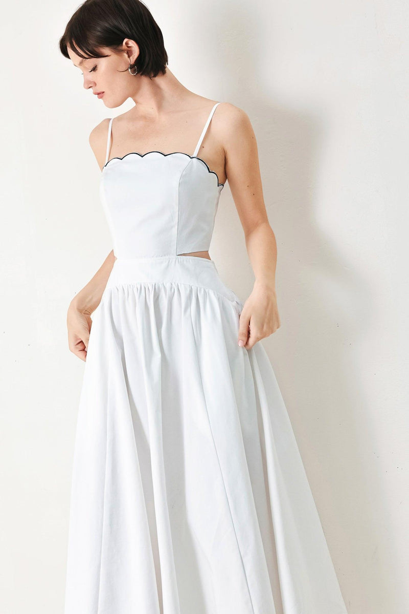 Square Neck Midi Crepe Formal A-Line Dress Flying Tomato FD1917