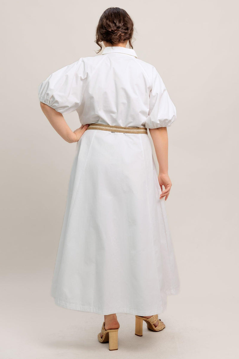 Crew Neck Midi Crepe Elegant A-Line Shirt Dress Flying Tomato FD1944