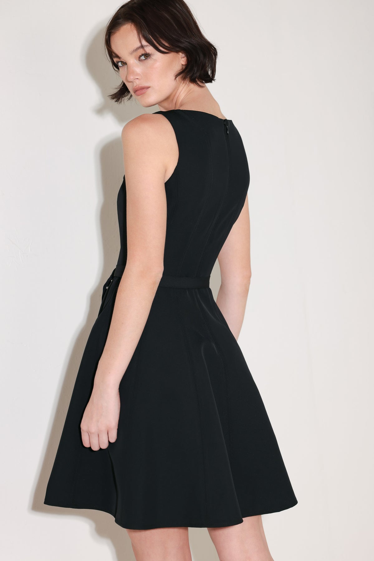 Black Wide Neck Mini Cocktail Dress with Belt and Circle Skirt Flying Tomato FD1960