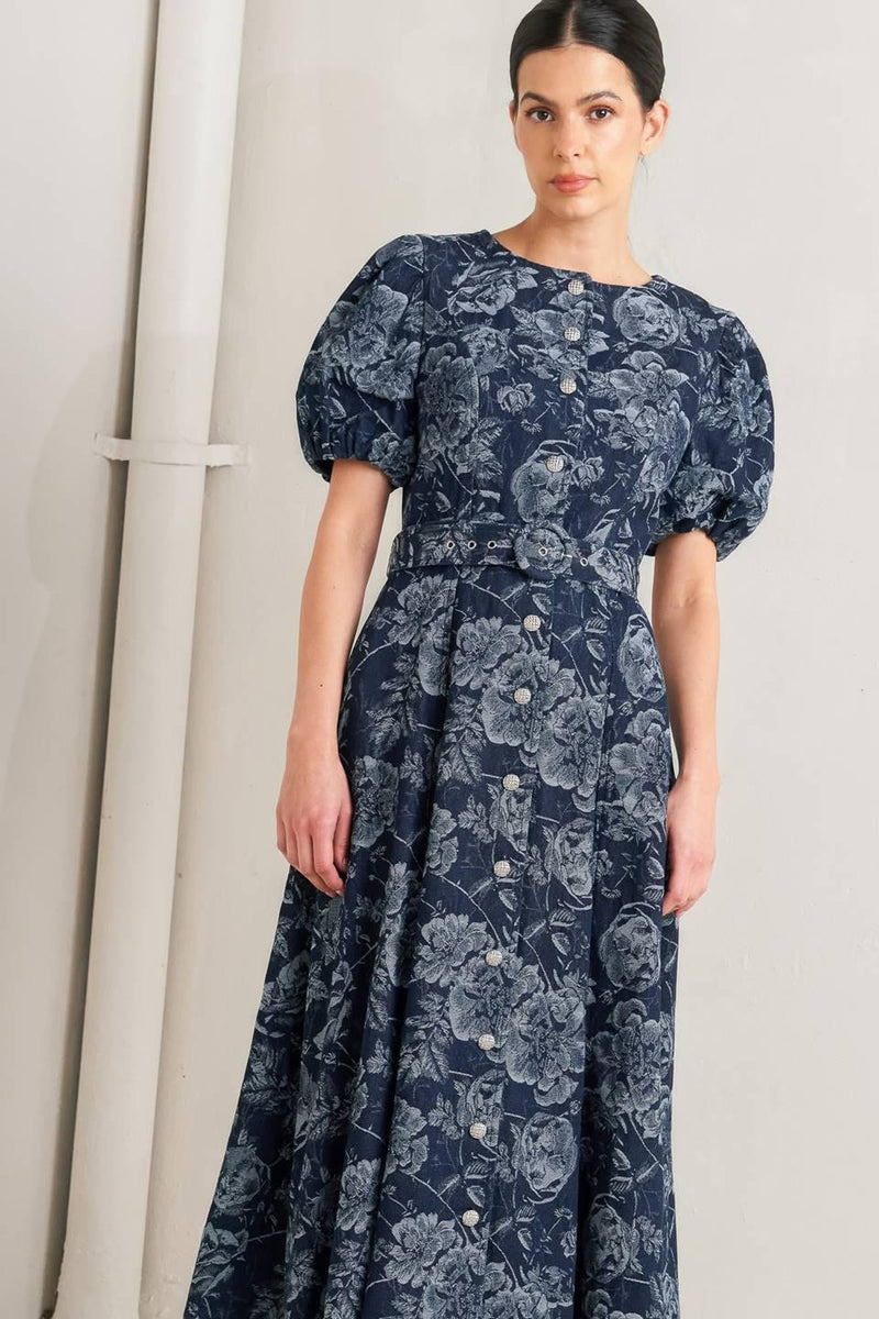 Jewel Midi Crepe Wedding Guest A-Line Dress Flying Tomato FD1969