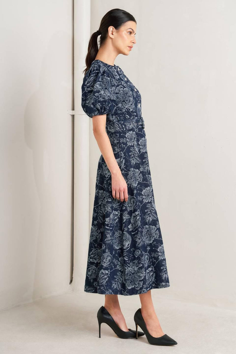 Jewel Midi Crepe Wedding Guest A-Line Dress Flying Tomato FD1969
