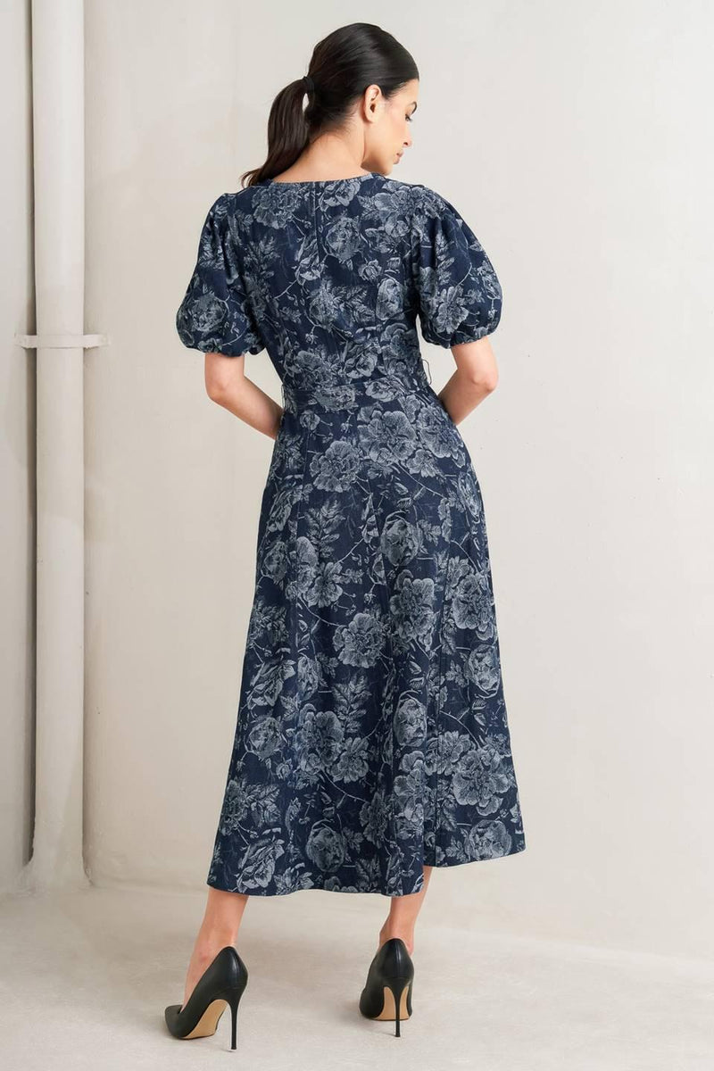 Jewel Midi Crepe Wedding Guest A-Line Dress Flying Tomato FD1969