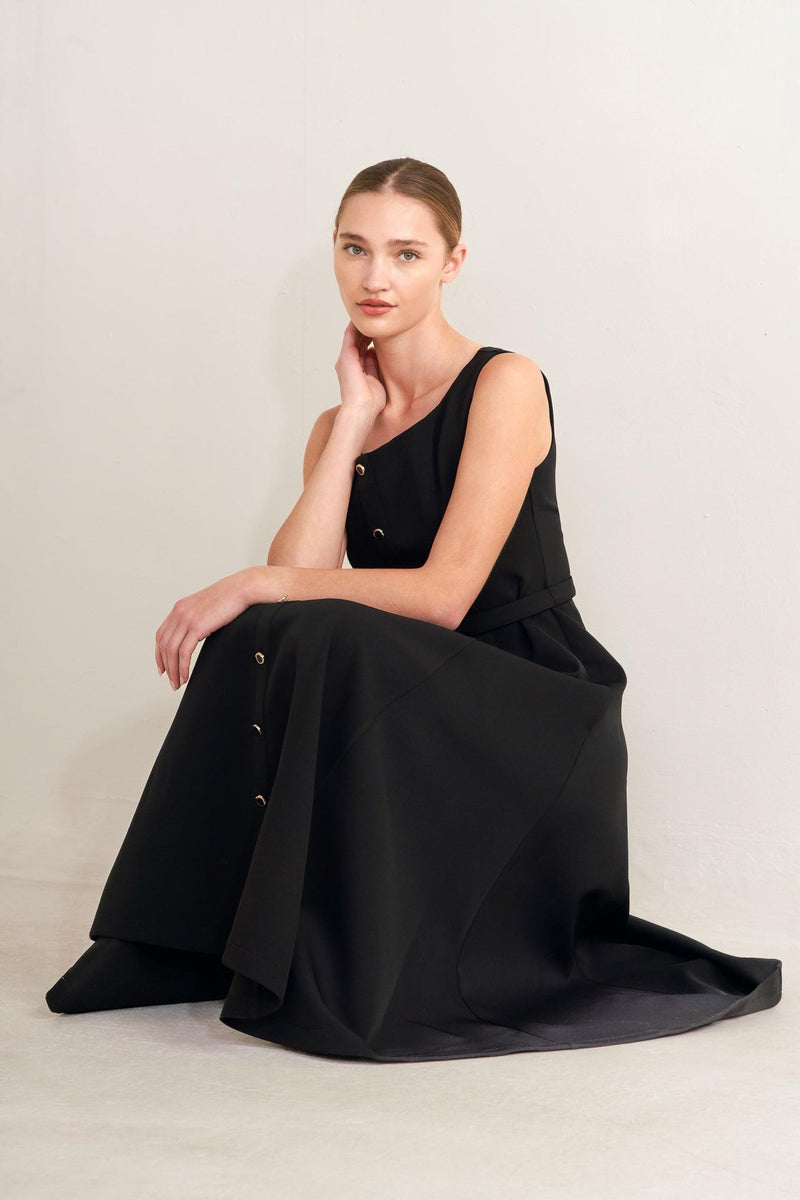 Square Neck Tea-Length Crepe Formal Fit & Flare Dress Flying Tomato FD2066