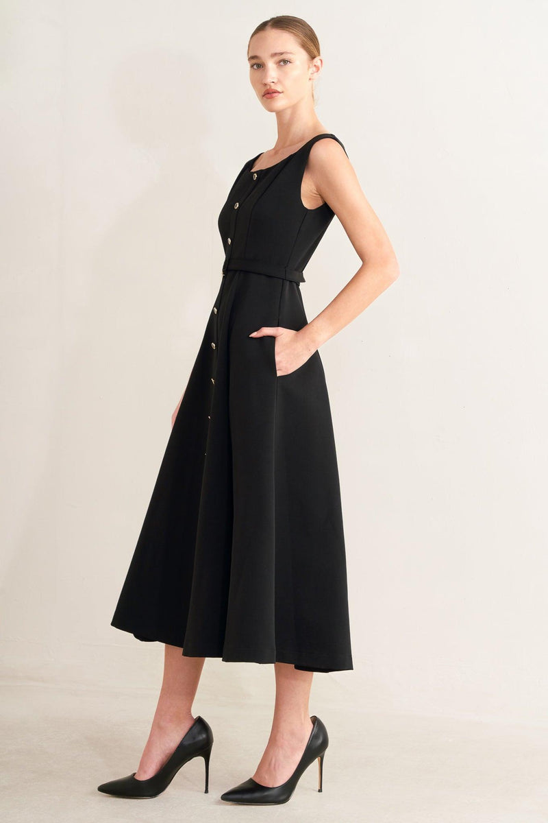 Square Neck Tea-Length Crepe Formal Fit & Flare Dress Flying Tomato FD2066