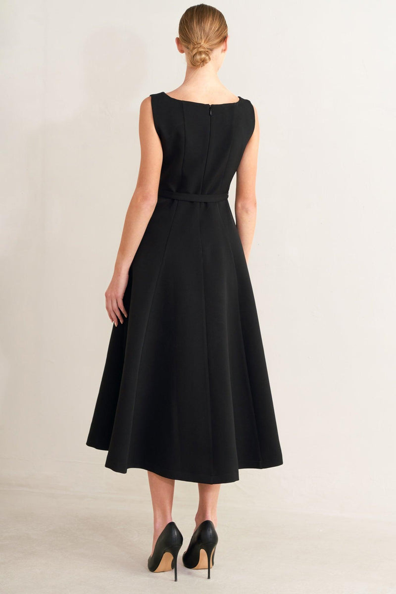 Square Neck Tea-Length Crepe Formal Fit & Flare Dress Flying Tomato FD2066