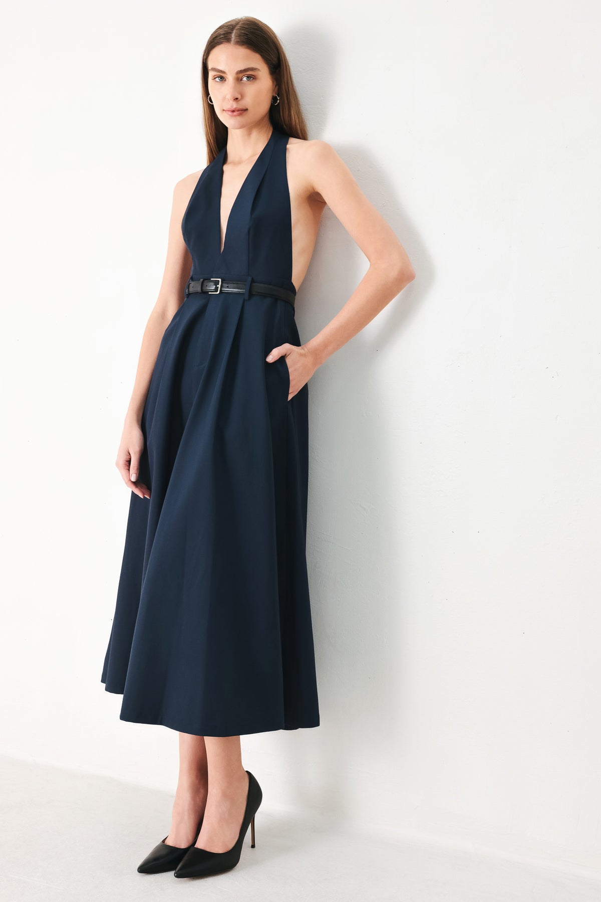 Halter Midi Crepe Evening A-Line Flying Tomato FD2105