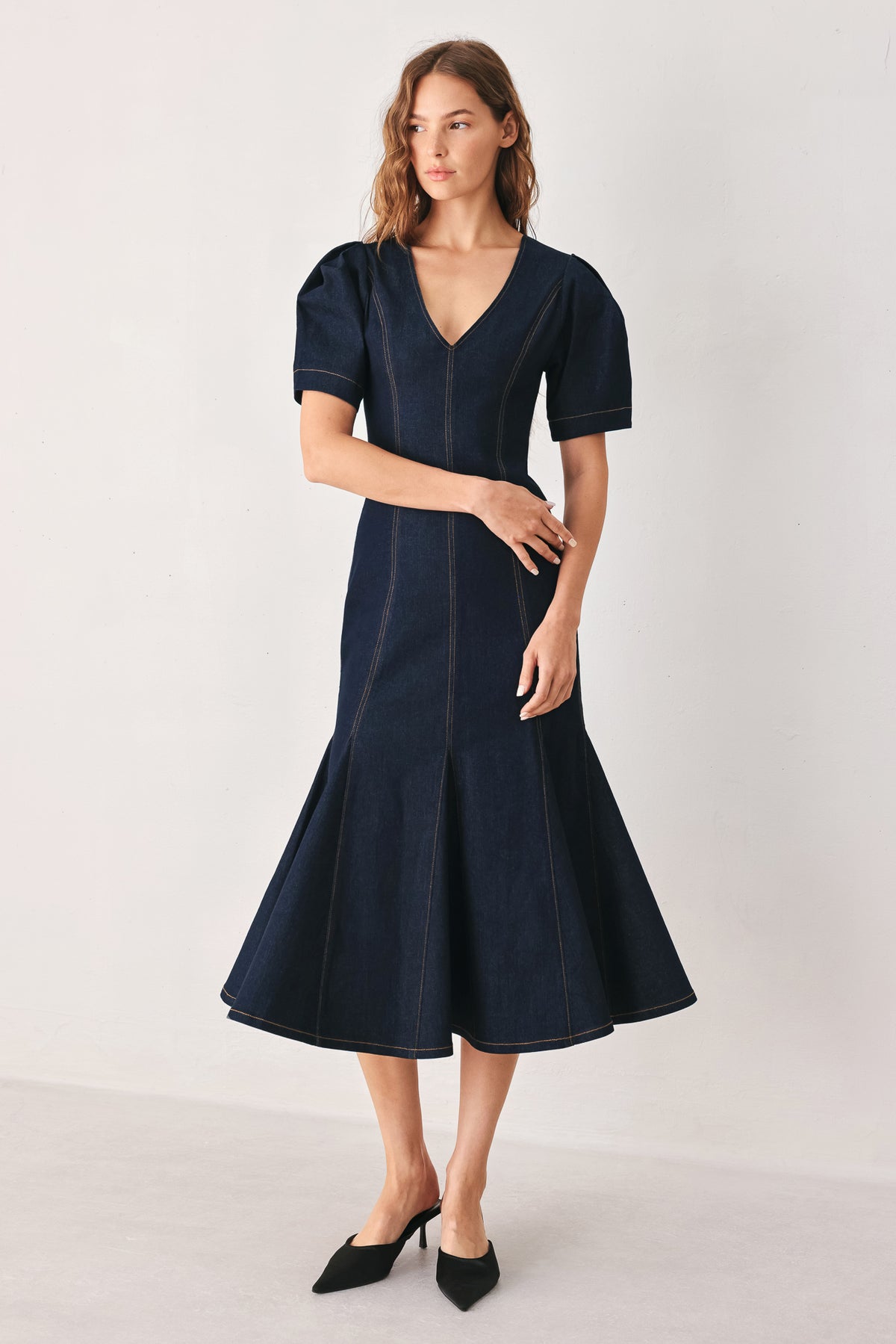 V-Neck Midi Crepe Formal Mermaid/Trumpet Flying Tomato FD2222