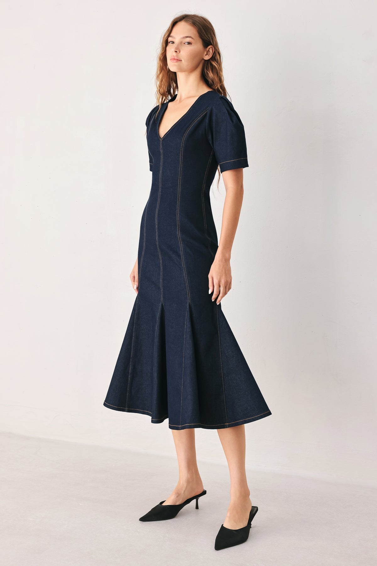 V-Neck Midi Crepe Formal Mermaid/Trumpet Flying Tomato FD2222