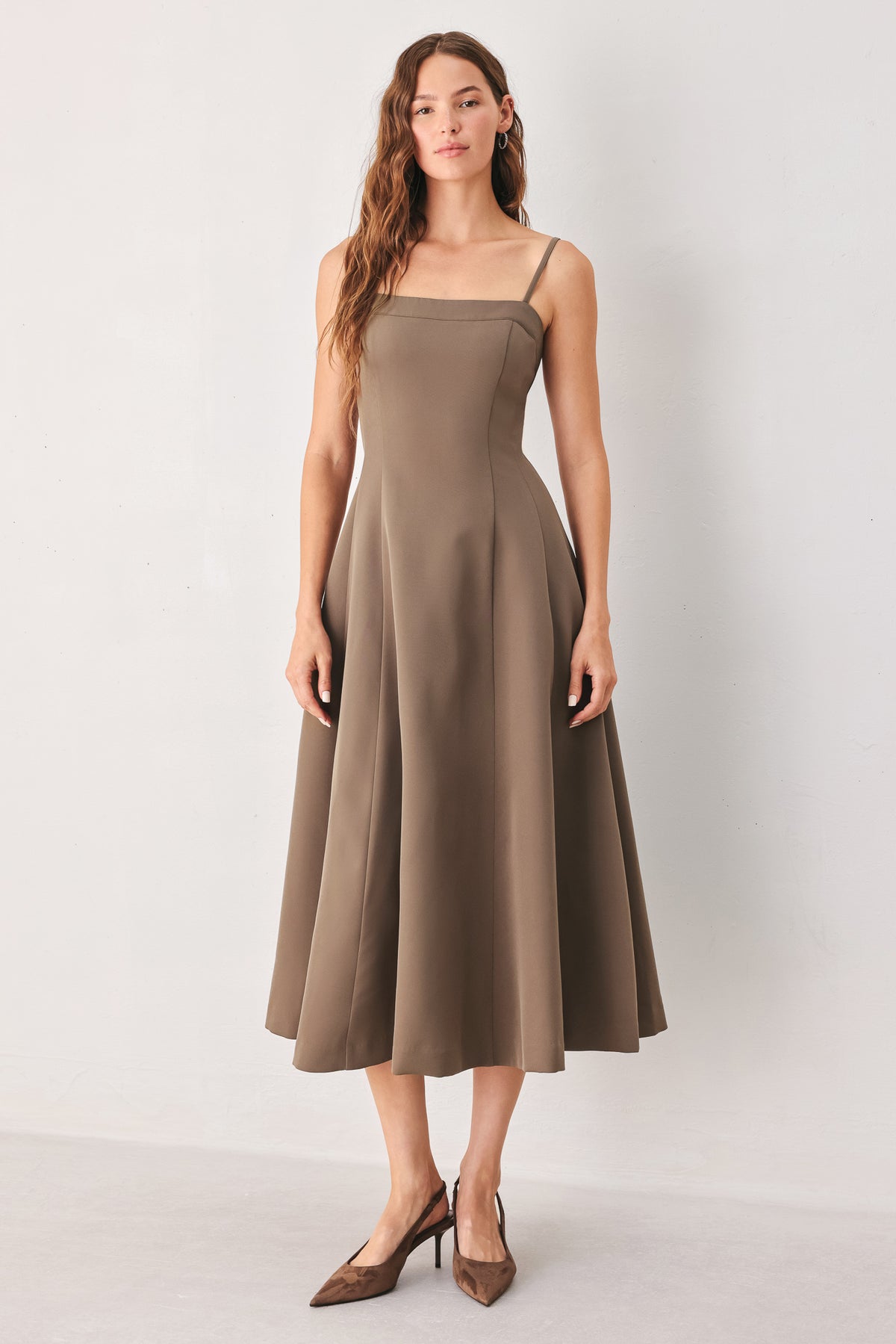 Square Neckline Midi Crepe Cocktail A-Line Flying Tomato FD2280