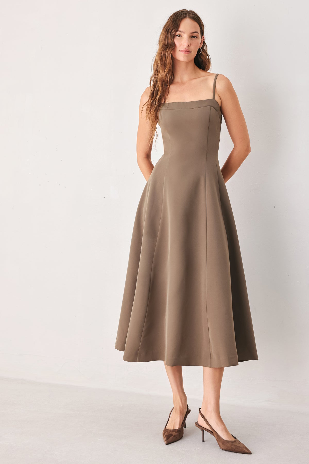 Square Neckline Midi Crepe Cocktail A-Line Flying Tomato FD2280