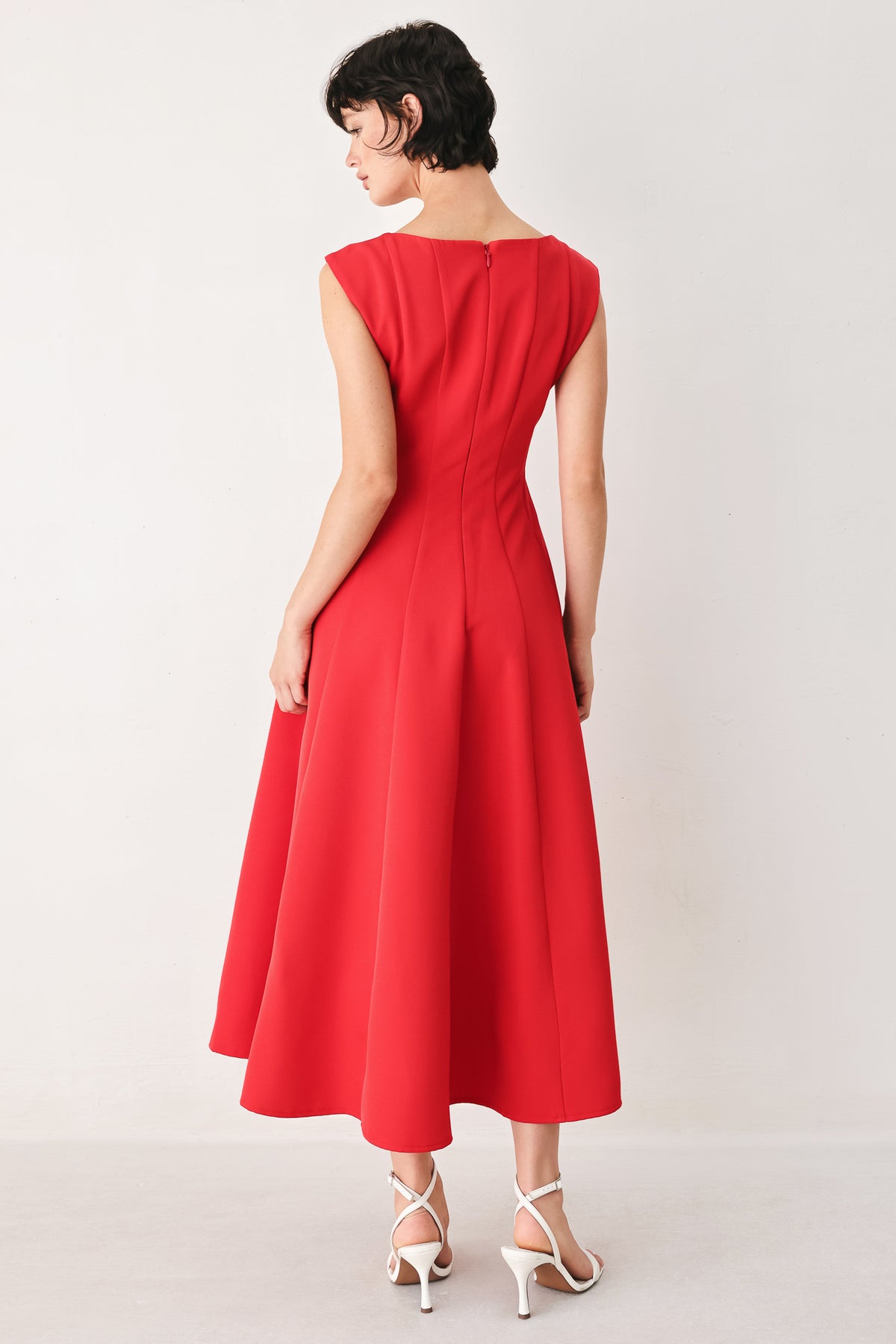 Square Tea-Length Crepe Evening A-Line Flying Tomato FD2317