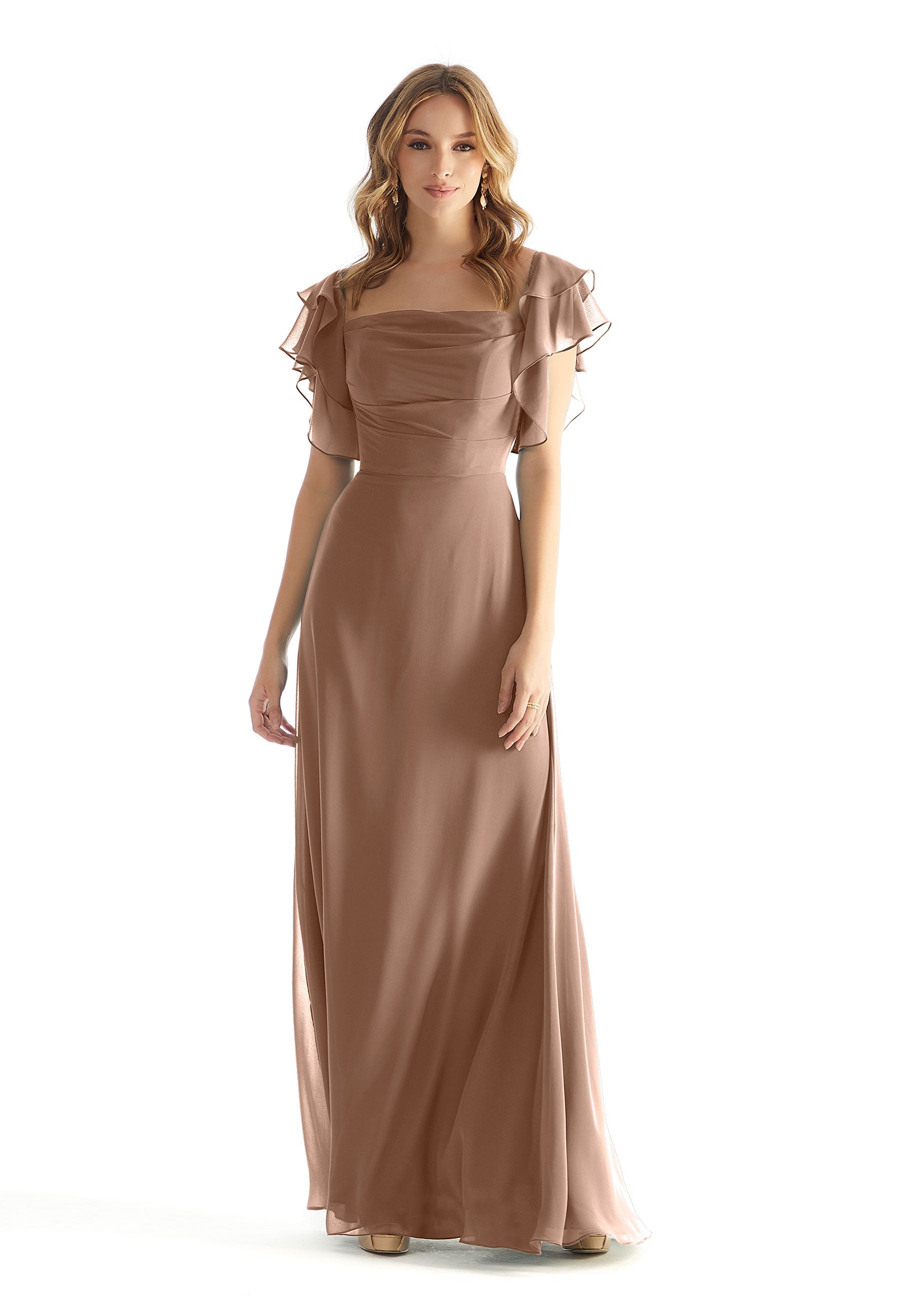Formal Dresses A Line Ruffle Formal Long Dress Fawn-Chiffon-31227-Ruffle