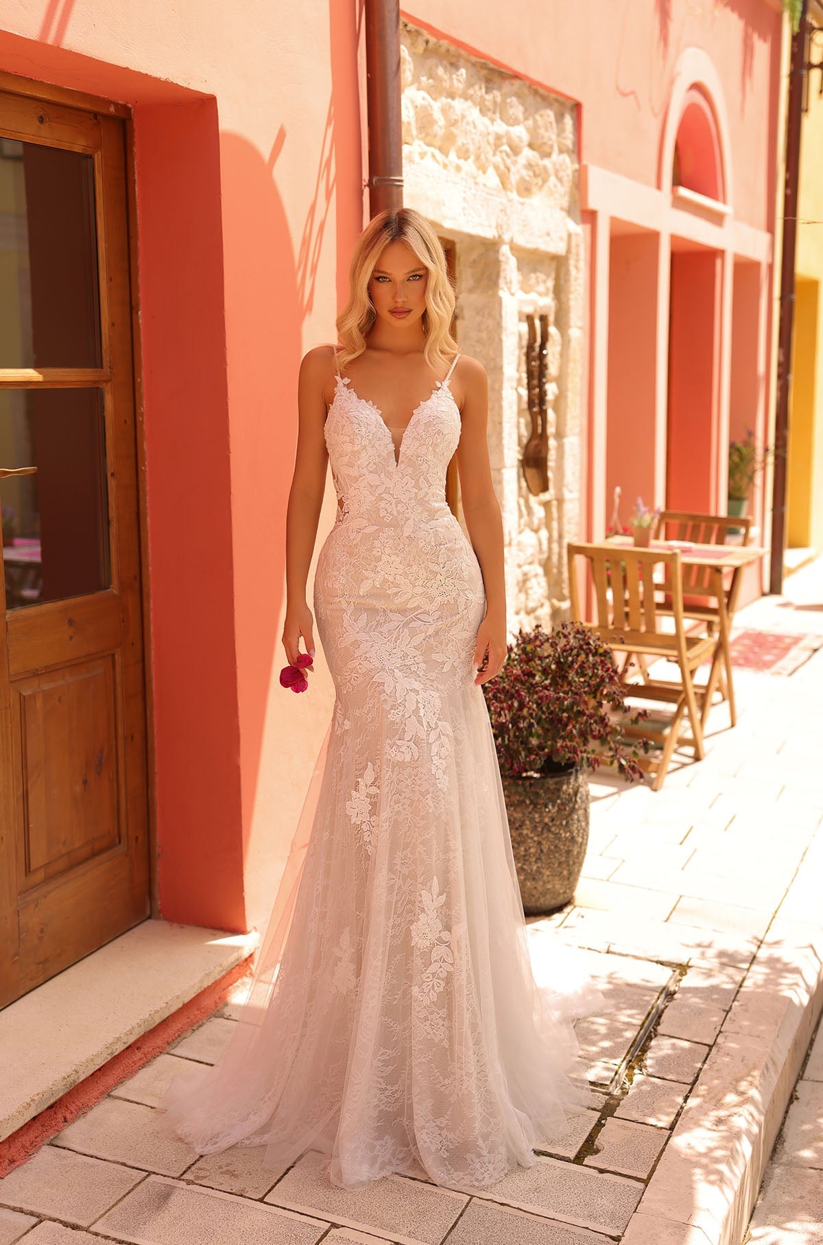 Wedding Dresses Floral Lace Long Fitted Bridal Wedding Gown Amarra 84407 Ivory/Nude