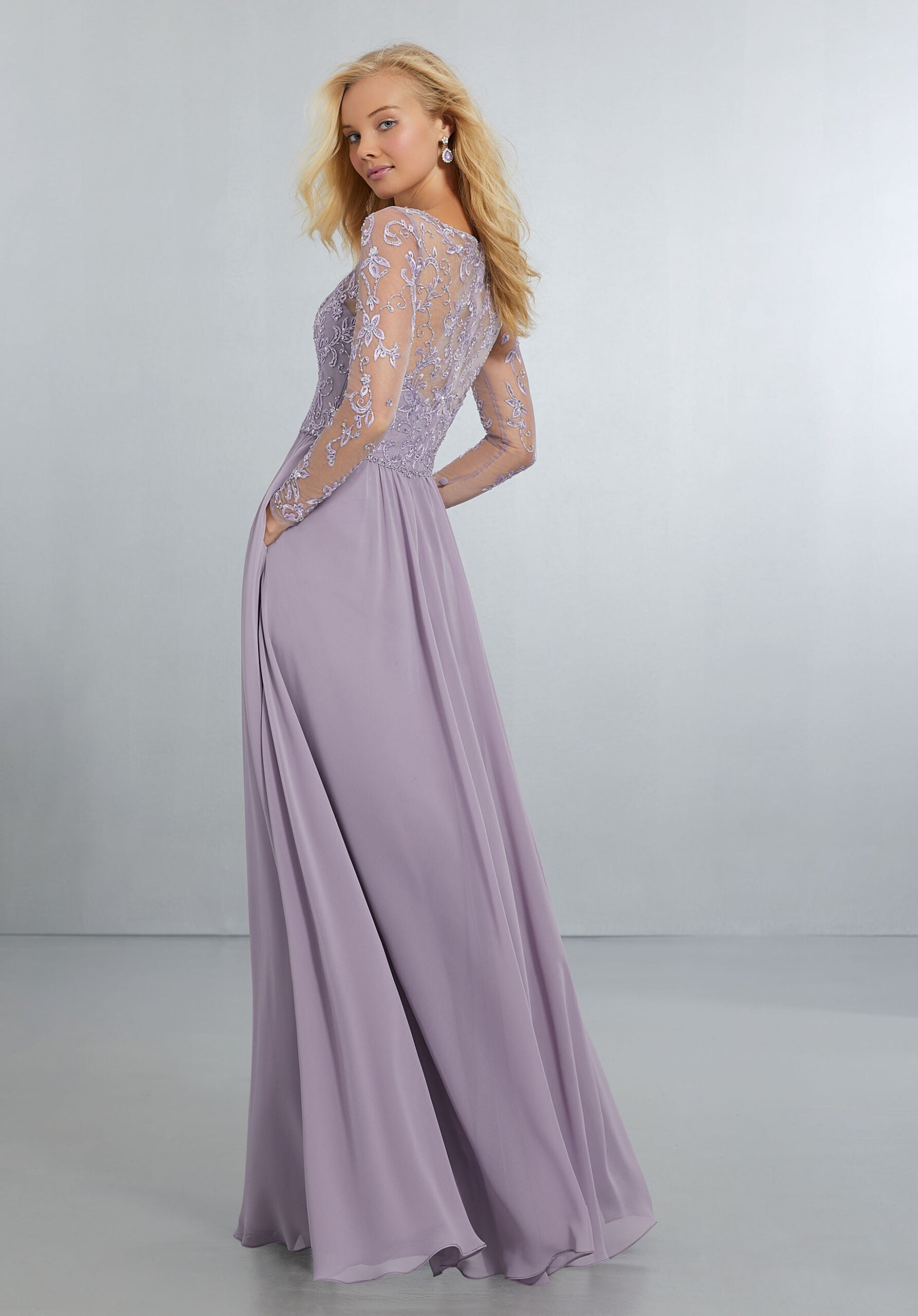 Mother of the Bride Dresses Formal Lace Long Sleeve Mother of the Bride Dress French Lilac-Chiffon-21561-Lace