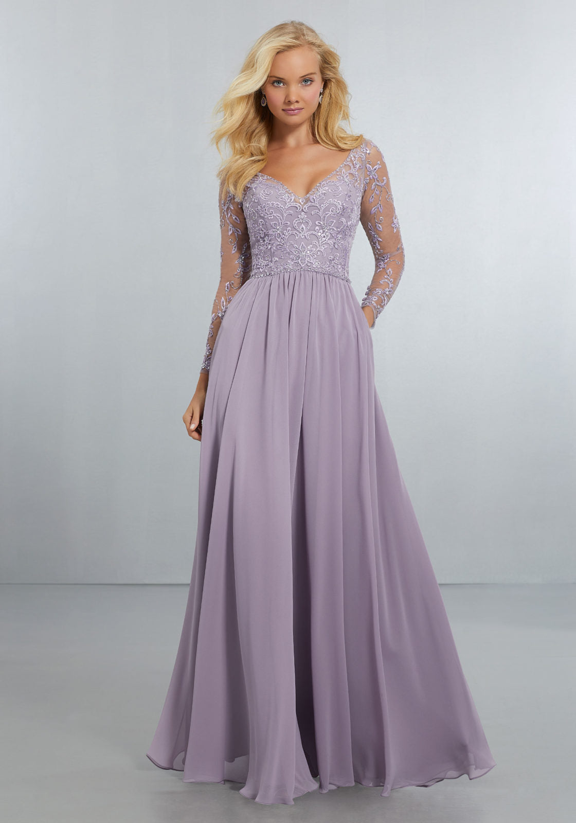 Mother of the Bride Dresses Formal Lace Long Sleeve Mother of the Bride Dress French Lilac-Chiffon-21561-Lace