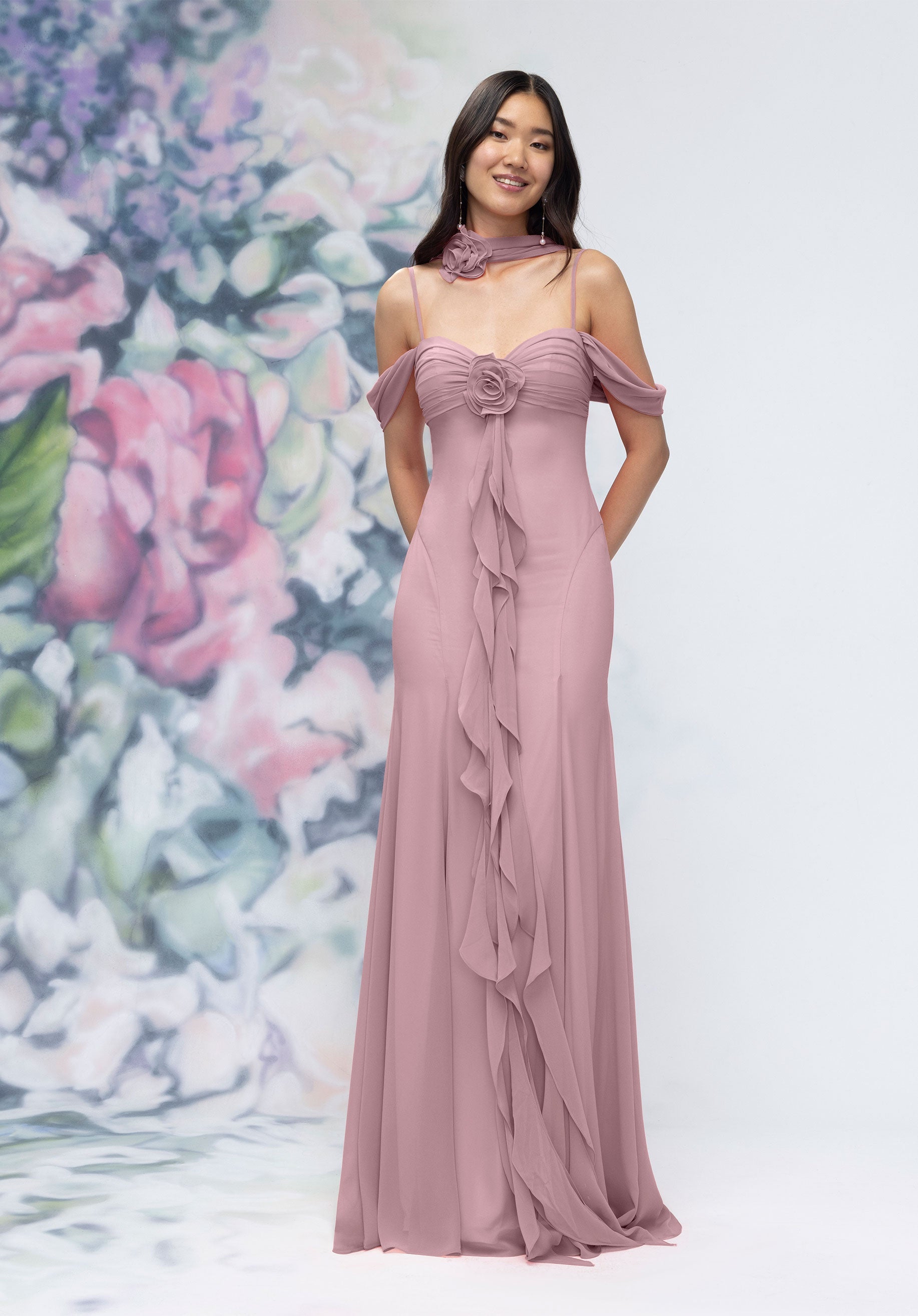 Formal Dresses Floral Formal Long Ruffle Dress French Lilac-Chiffon-3030000-Ruffle