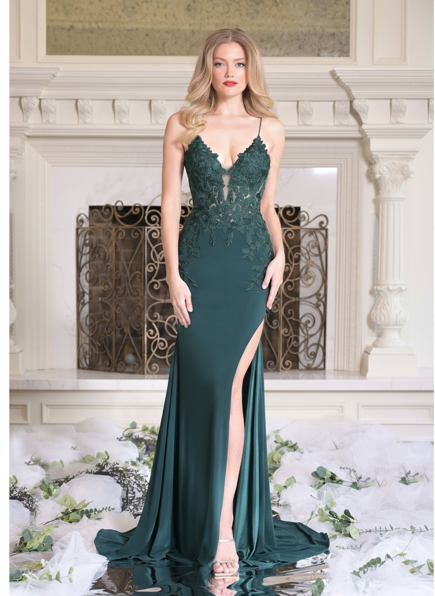 Prom Dresses Long Spaghetti Strap Fitted Prom Dress Deep Green