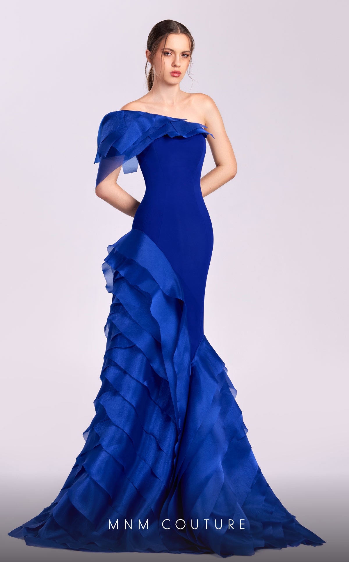 Formal Dresses Ruffle Fitted Formal Long Prom Dress Blue
