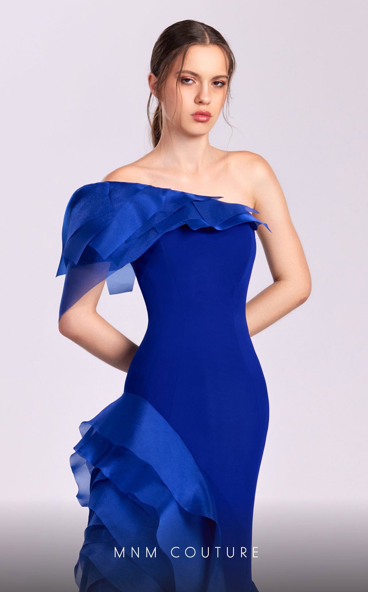 Formal Dresses Ruffle Fitted Formal Long Prom Dress Blue